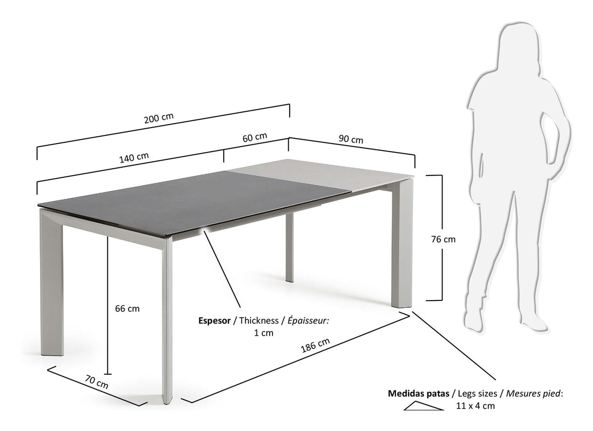 Axel, matbord 140/200 cm, grå/silver