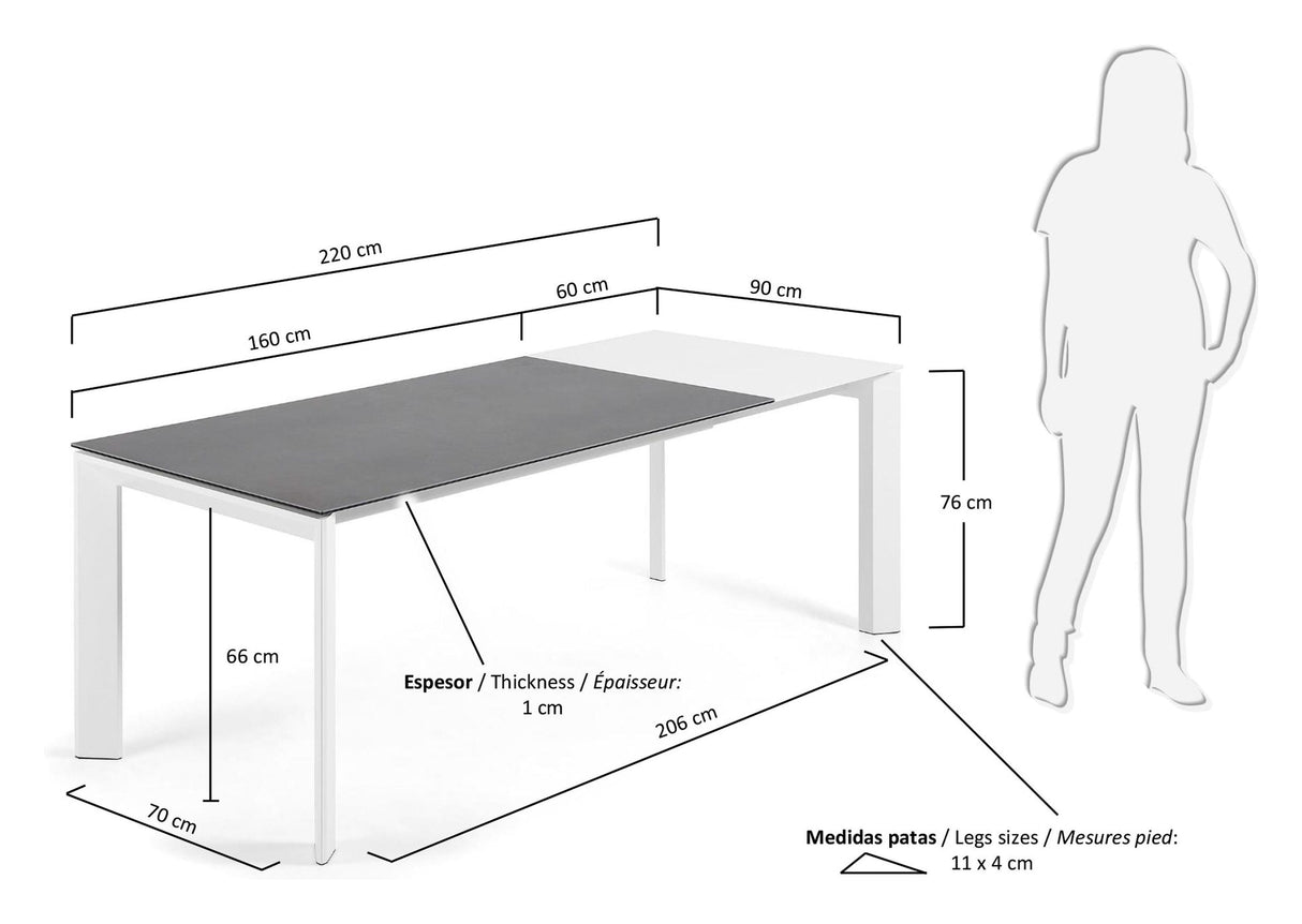 Axel, matbord 160/220 cm, grå/vit