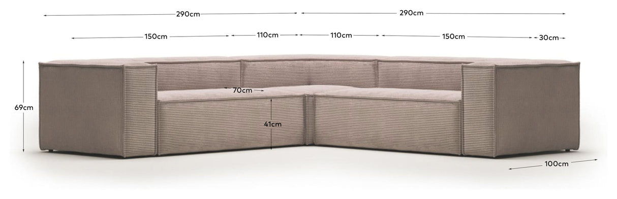 Block 4-Pers. Corner Soffa, 290x290, rosa sammet