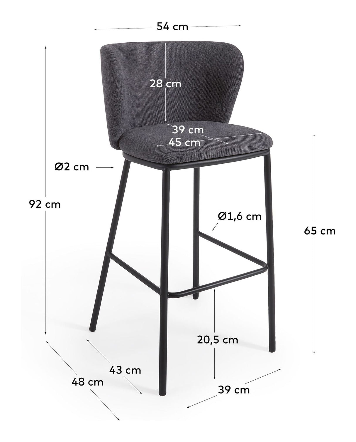 Ciselia Barstol 65 cm, mörkgrå