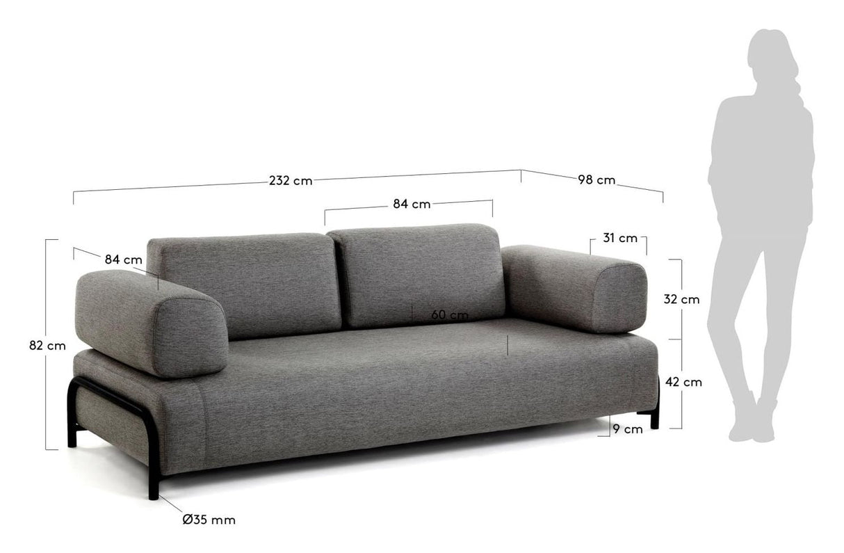 Compo 3 -sits soffa, mörkgrå