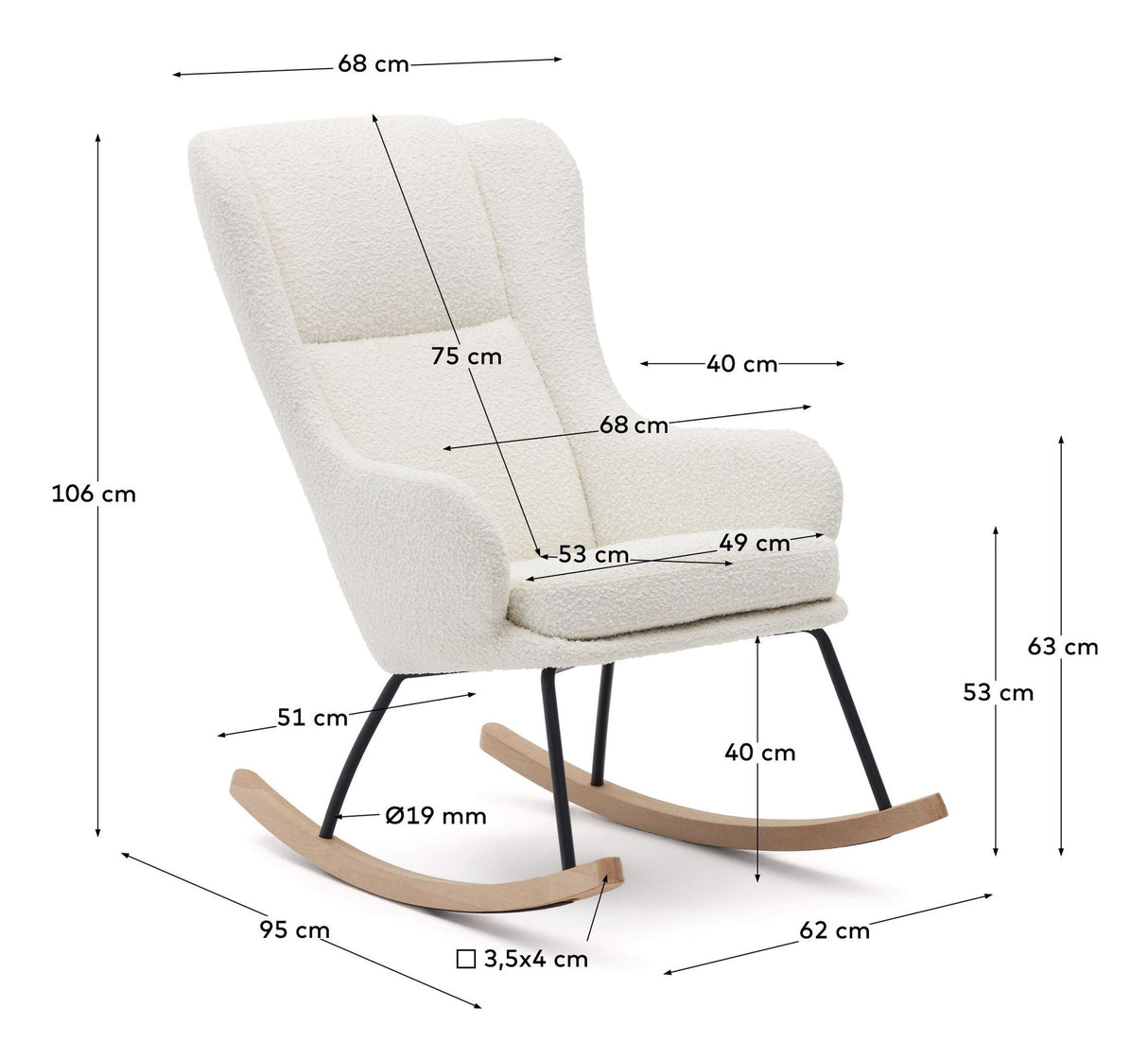 Maustin Swing Chair, White Bouclé