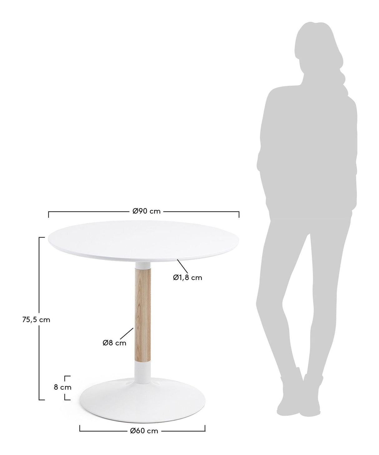 Trick matbord, vitt, 90x90