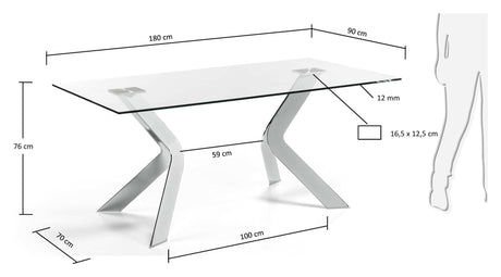 Westport matbord, härdat glas, 180x90