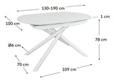 Yodalia utdragbart bord, vitt glas och MDF, 130x100