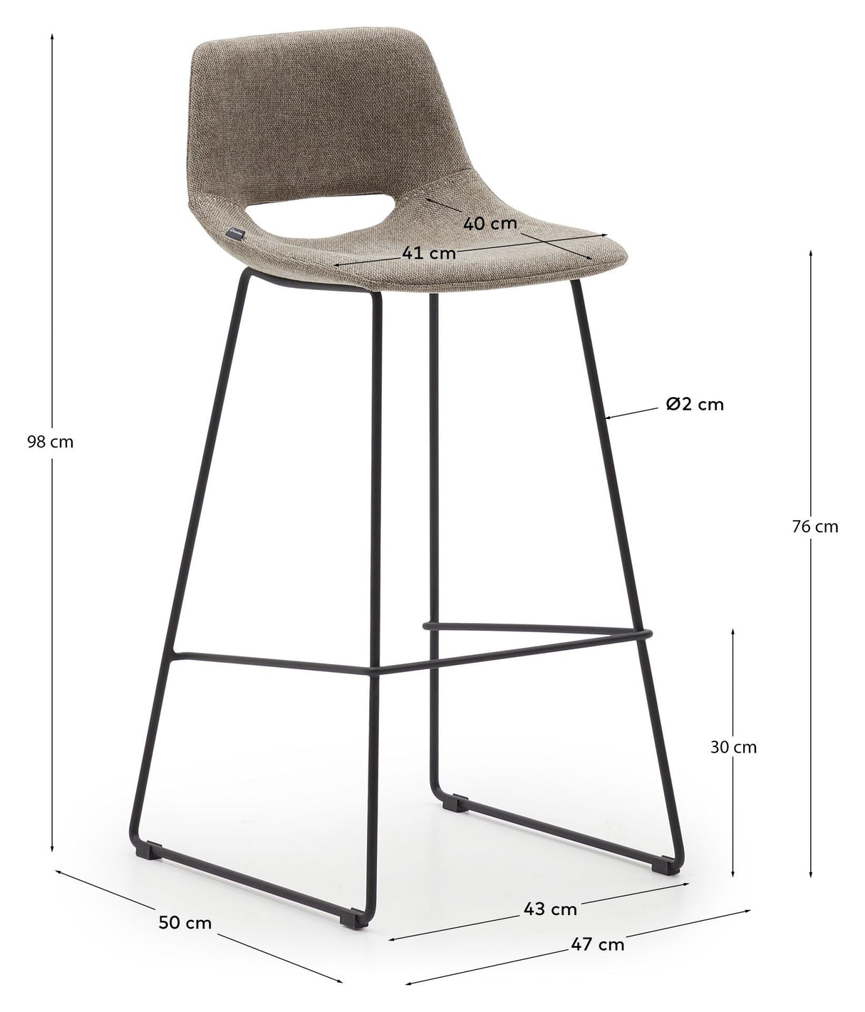 Zahara Barstool, brunt tyg, H: 76