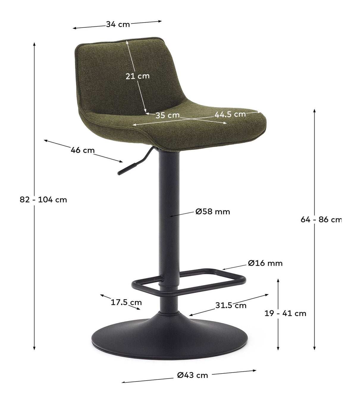 Zend Barstol med Turn, Green, H: 85