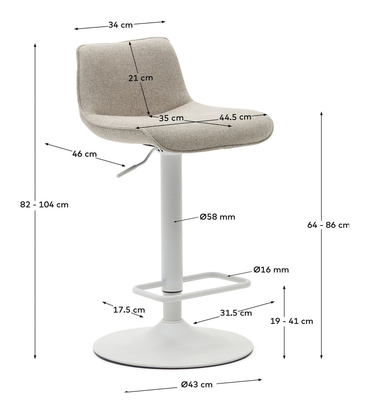 Zend Barstol med turn, vit, H: 85