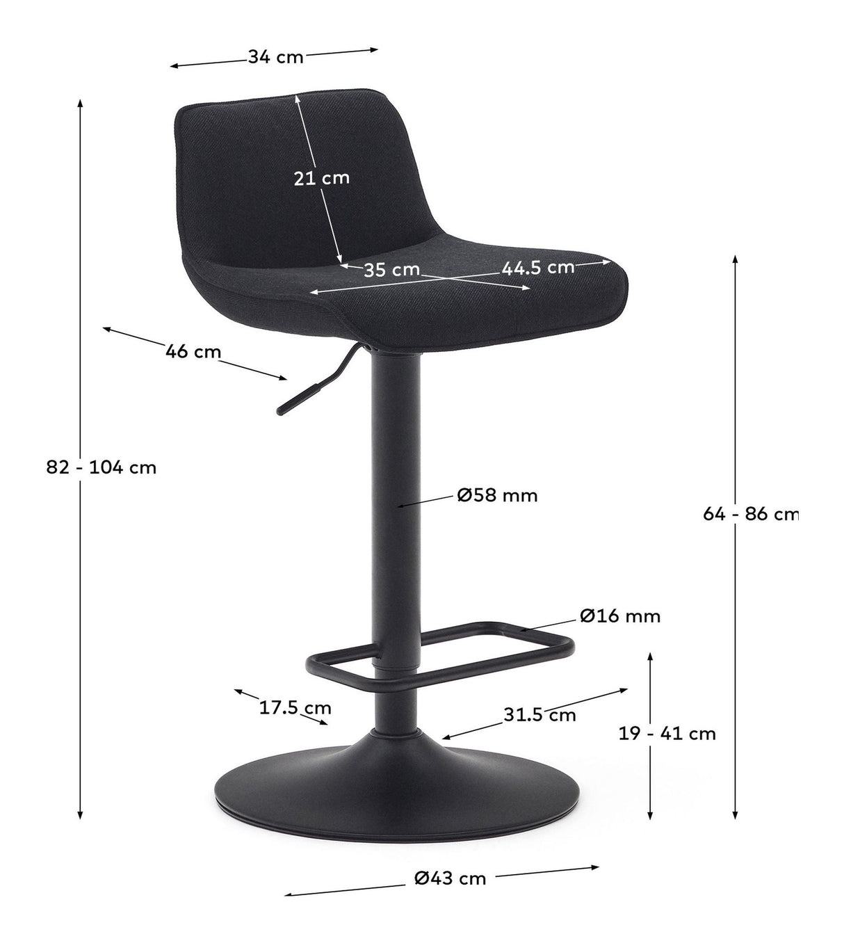 Zend Barstol med turn, svart, H: 85