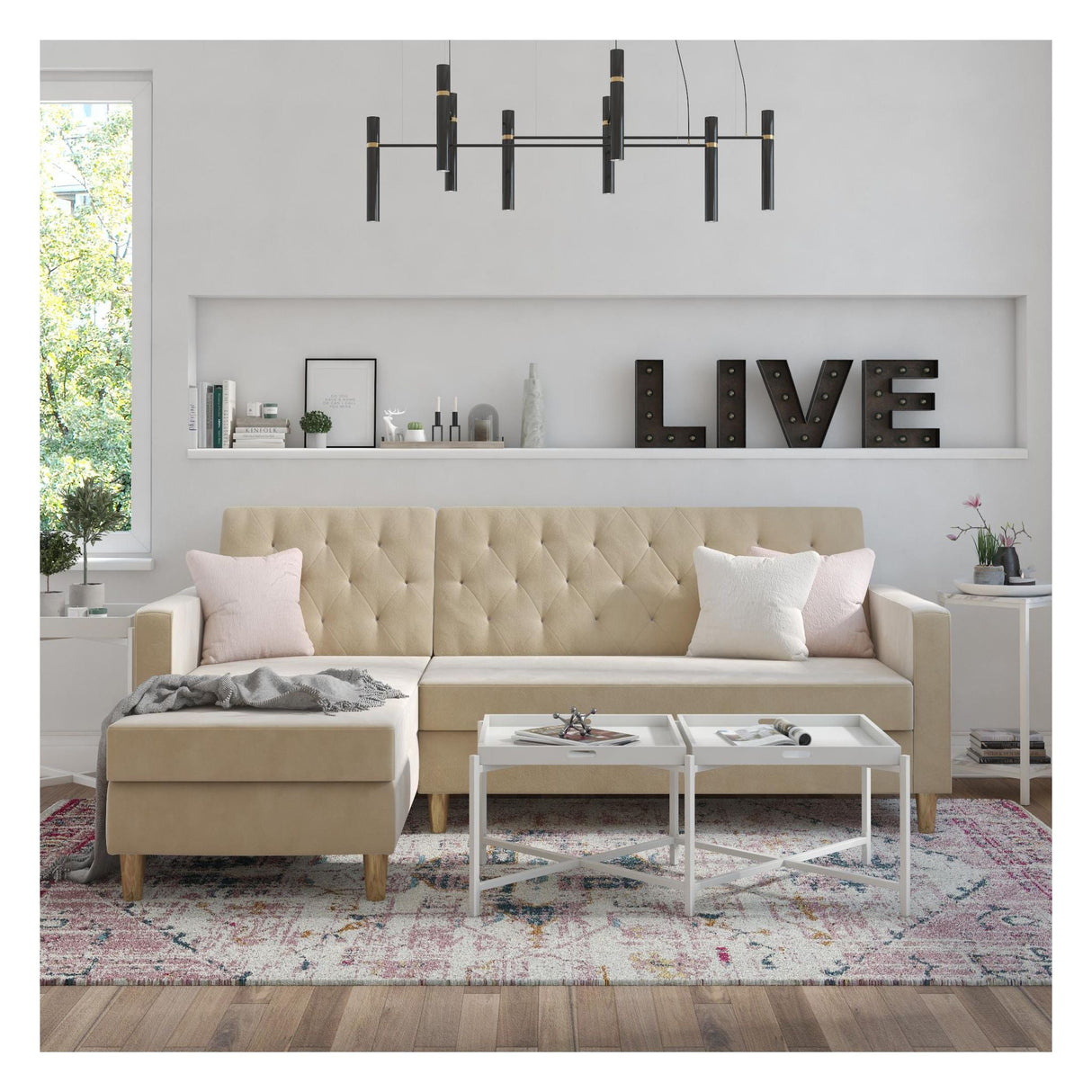 Liberty Sofa Bed with Chaise Longue, elfenben