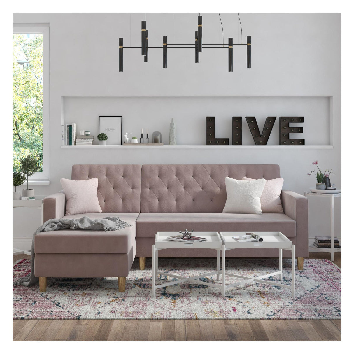 Liberty Sofa Bed with Chaise Longue, Pink