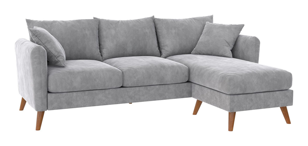 Magnolia 3-sits soffa med kuddar och reversibel schäslong, ljusgrå