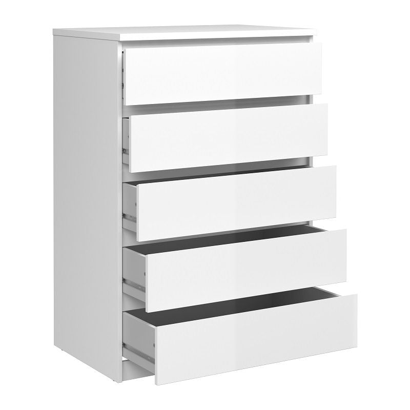 Naia Chest - White High Gloss w/5 Drawers