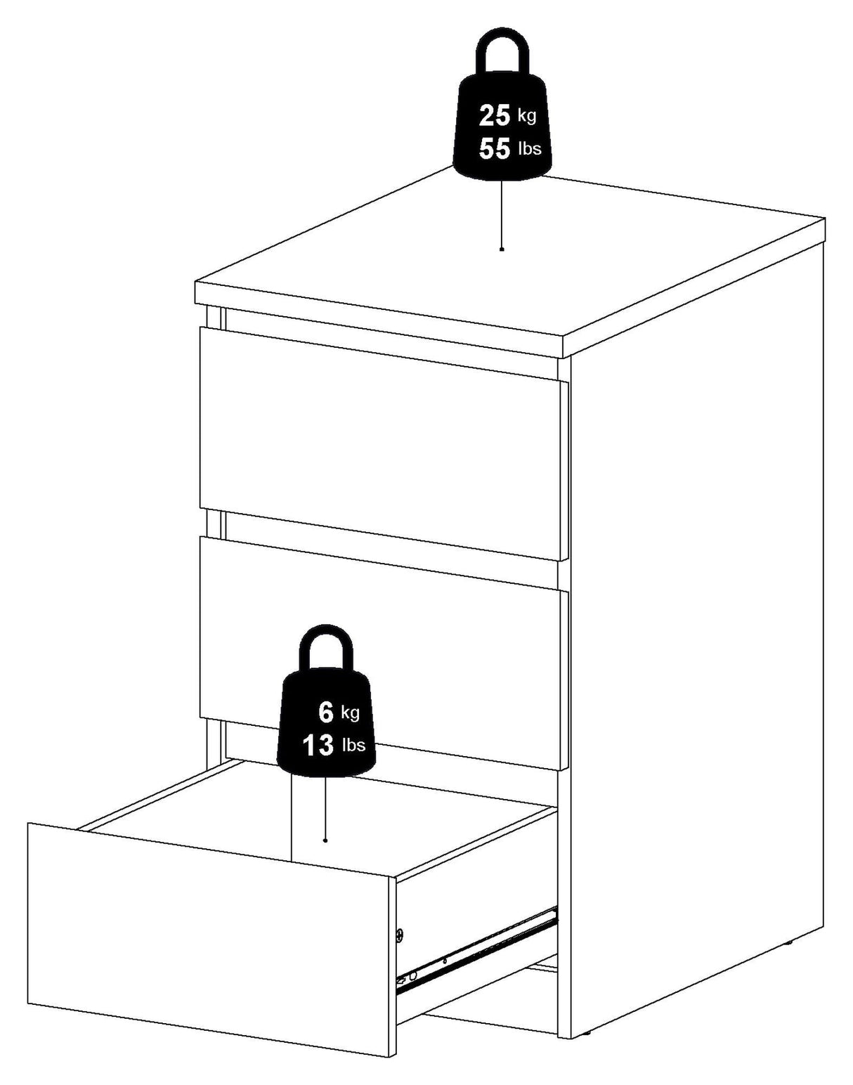 Naia Chest - Svart w/3 -lådor B: 40