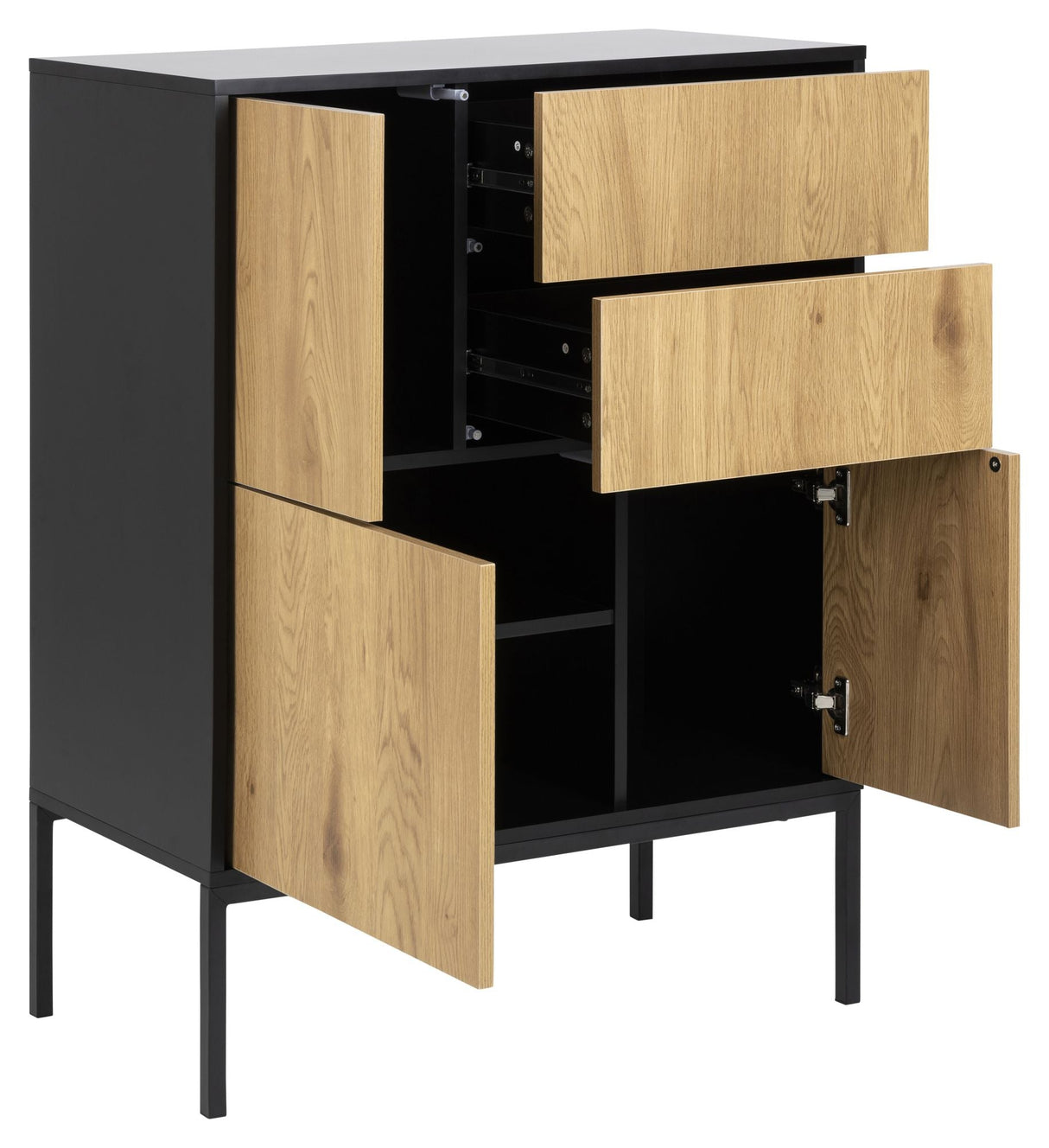 Seaford Sideboard 3 -dörrar, 2 lådor, matt svart/papper vild ek