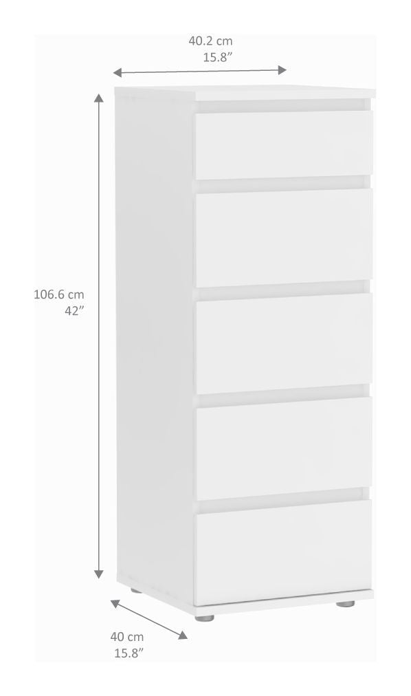 Nova Chest - White w/5 Drawers