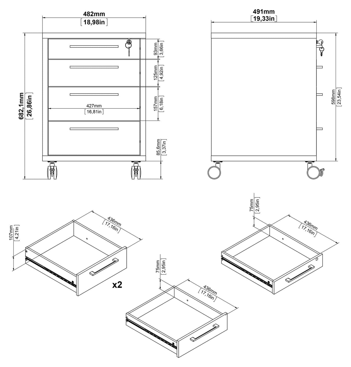 Prima Drawer Module - Light Wood w/4 Drawers