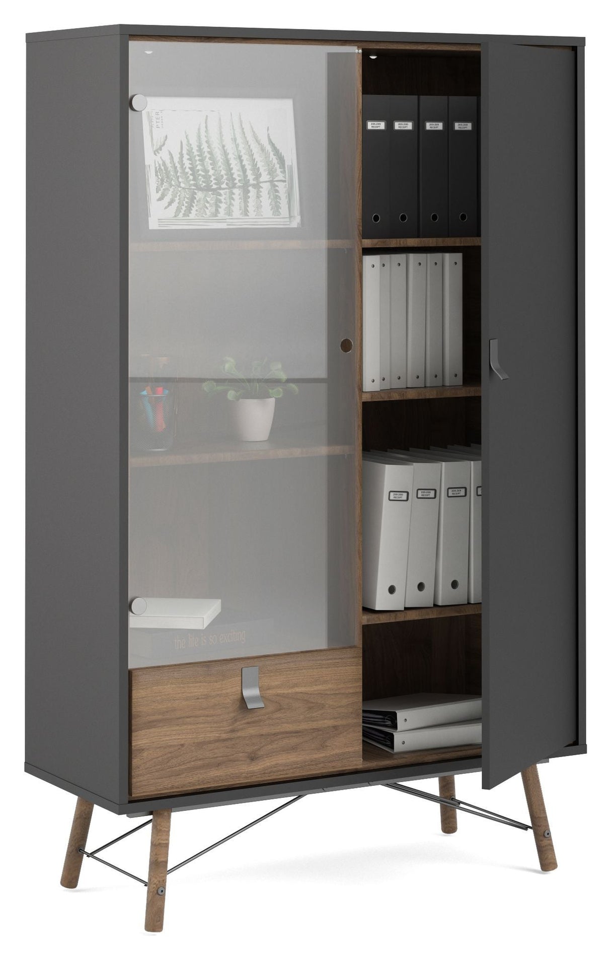 Ry Wine Cabinet - Matt Black/Walnut Look