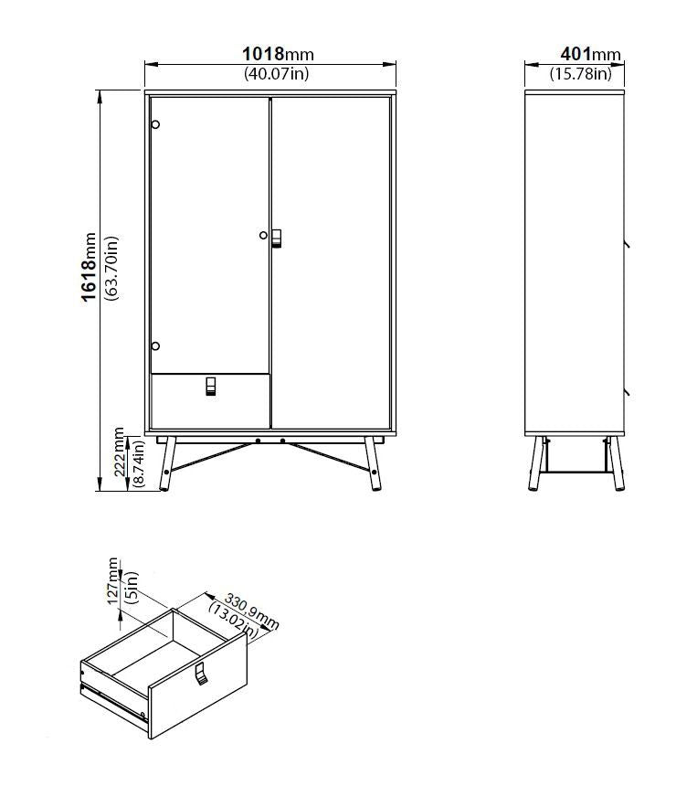 Ry Wine Cabinet - Matt Black/Walnut Look