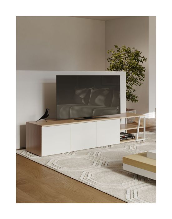 Albi TV Tabell 190, Light Oak/White Metal, 190x45x45