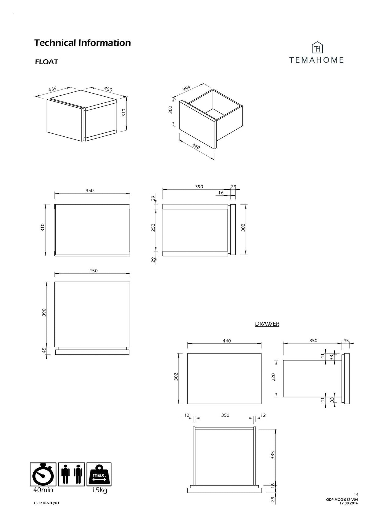 Float Bedside Table w. Låda - vit