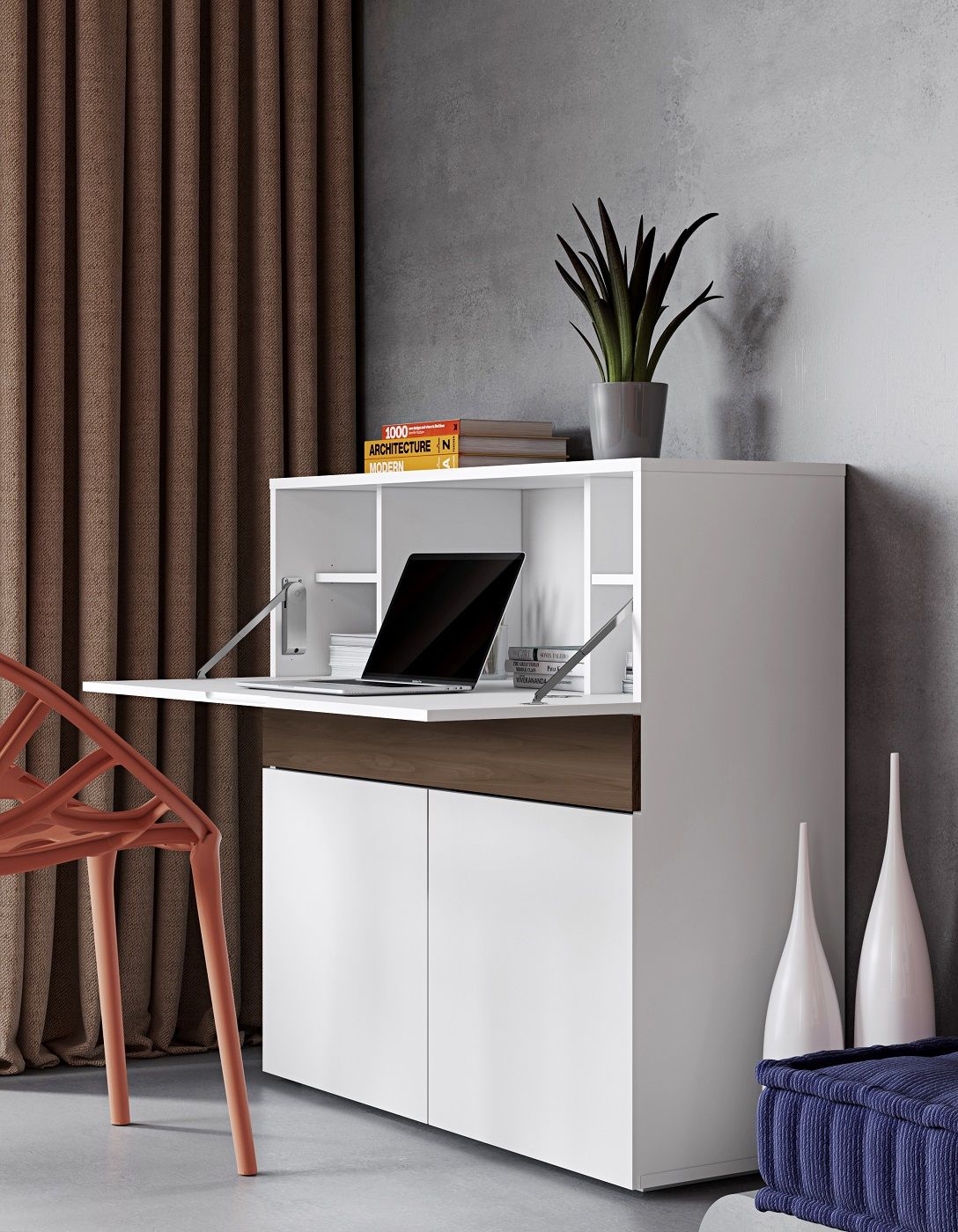 Temahome Focus Workstation - Mat White/Walnut