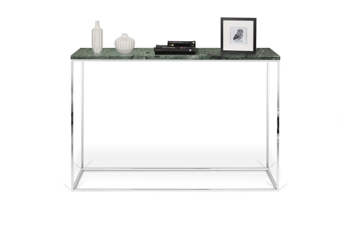 Gleam Console Table med vit bas, grön marmor, 76x120