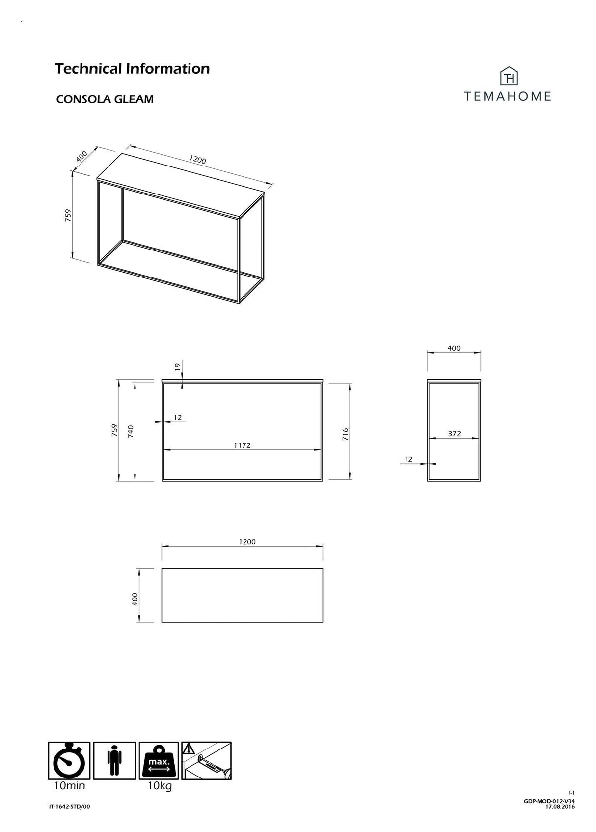 Gleam Console Table med vit bas, grön marmor, 76x120