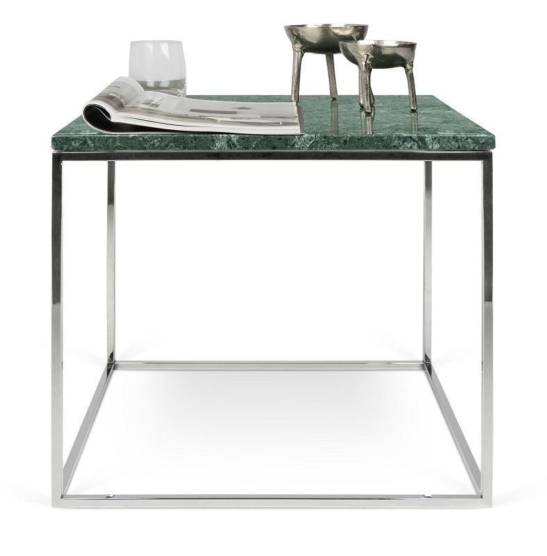 Temahome Gleam Side Table - Grön marmor, kromram 50 cm