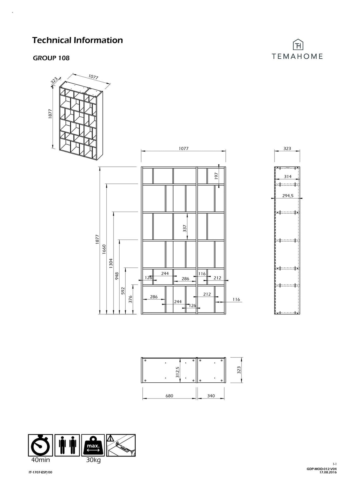 Temahome Group 108 hylla - Mat White