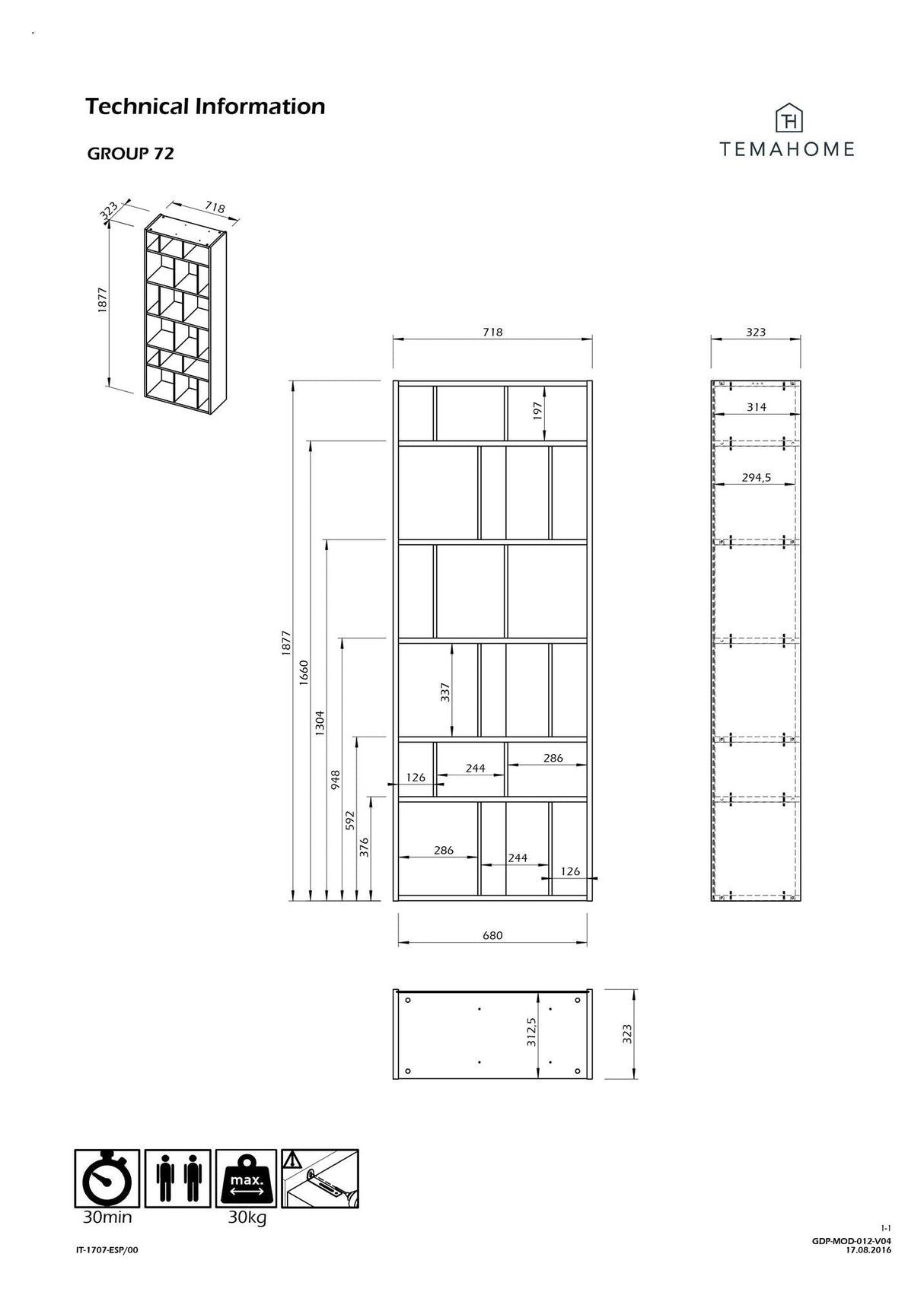 Temahome Group 72 hylla - Mat White