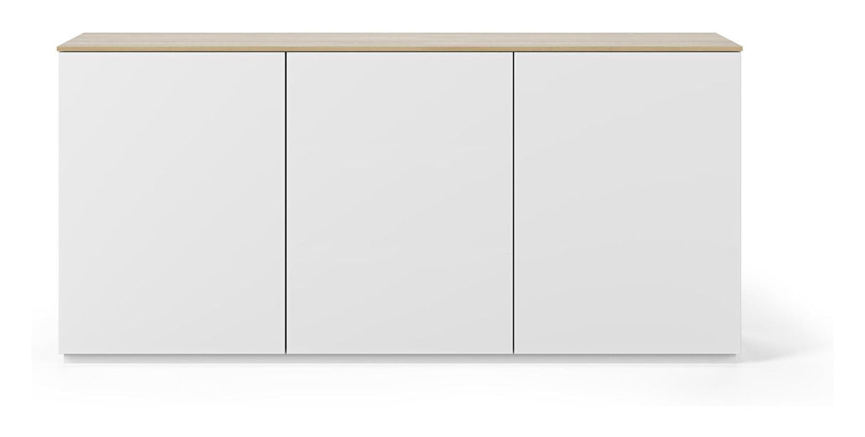 Gå med på skänken w. 3 Dörrar, Mat White/Oak Top, 180x50x84