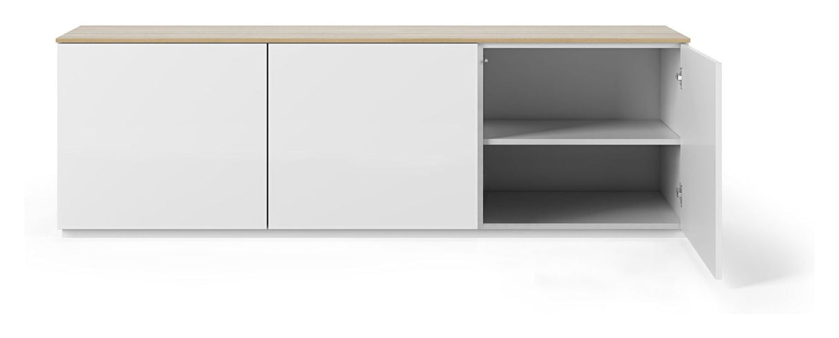 Gå med i TV-tabell w. 3 Dörrar, Mat White/Oak Top, 180x50x57