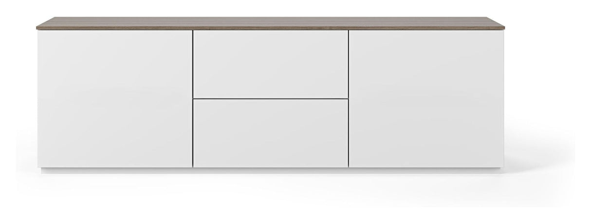 Gå med i TV -bord med 2 dörrar och 2 lådor, Mat White/Walnut Top, 180x50x57