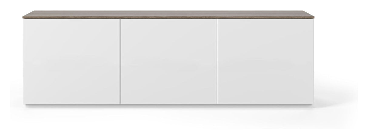 Gå med i TV-tabell w. 3 Dörrar, Mat White/Walnut Top, 180x50x57