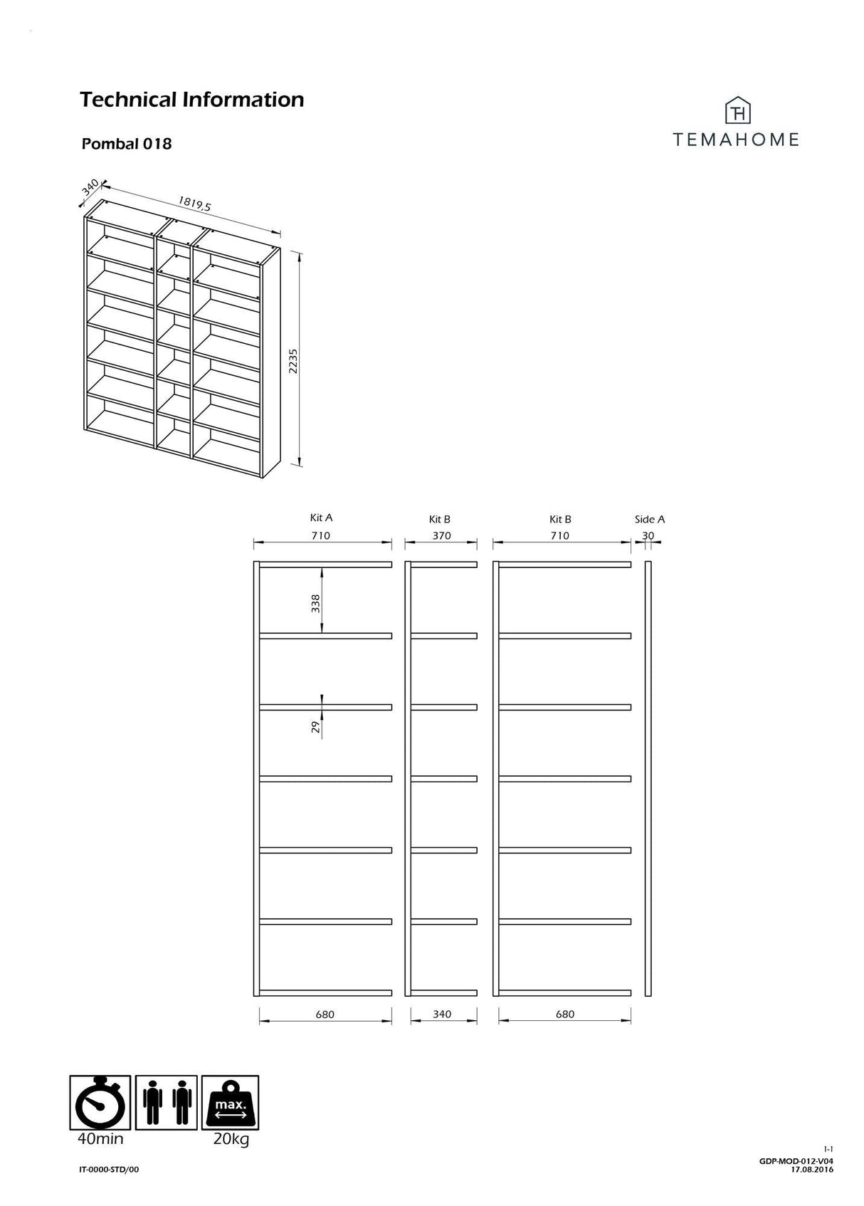 Temahome Pombal Rack - Mat White, 18 fack