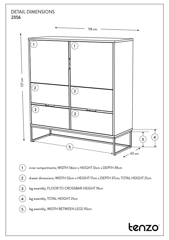 Tenzo - Lipp High Sideboard, White