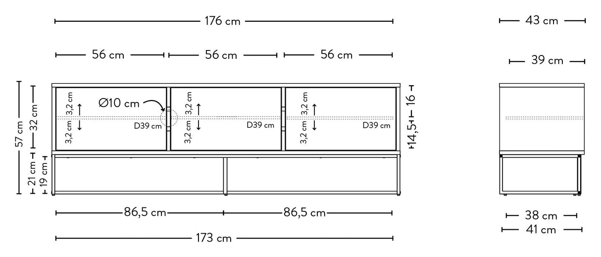 Tenzo Lipp skänk med 6 lådor, 43x176, svart