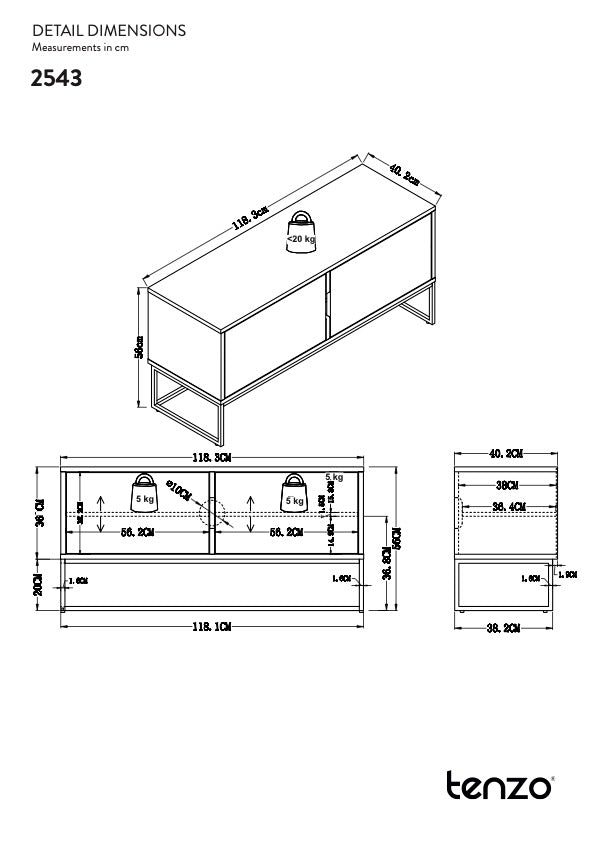 LIPP TV Tabell 118x40 - Ask/svart