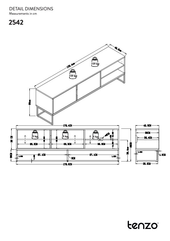 LIPP TV Tabell 176x40 - Ask/svart