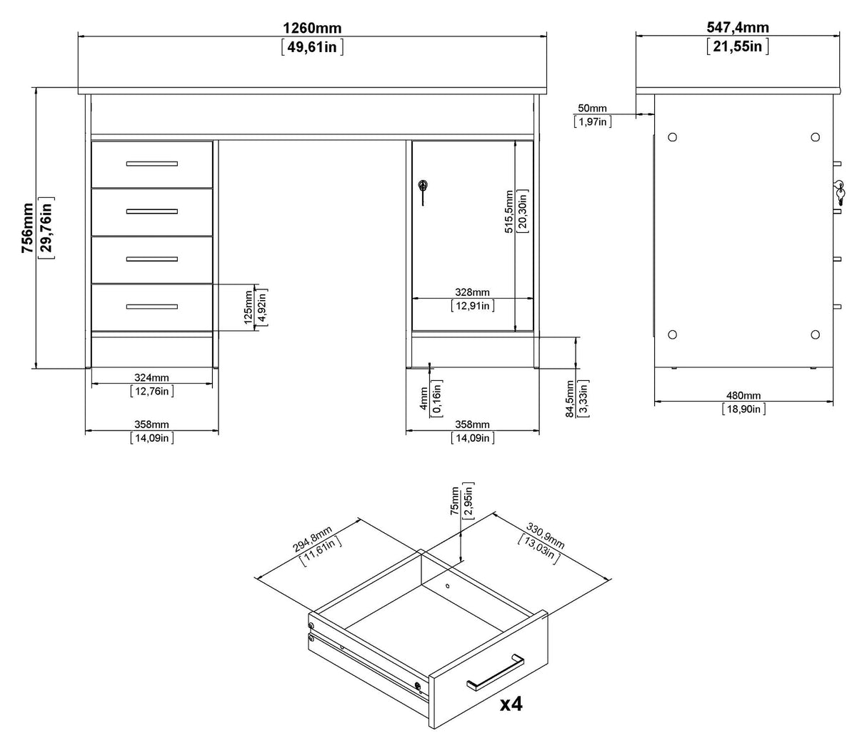 Funktion plus skrivbord vit/oxidbetong