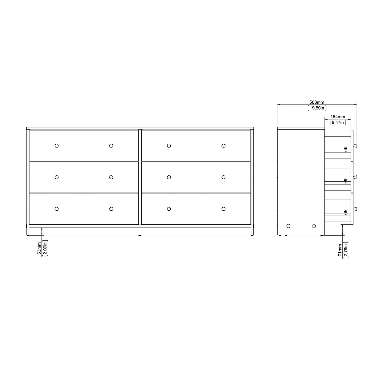 Kan dubbla lådor med 6 lådor, 143x30x68, vit