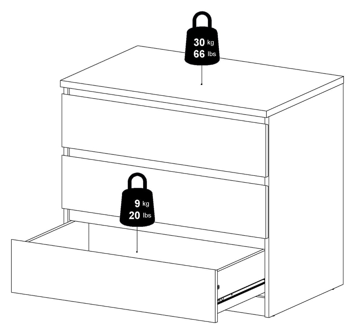 Naia Chest 3 -lådor, betongutseende/vitt, 70x77