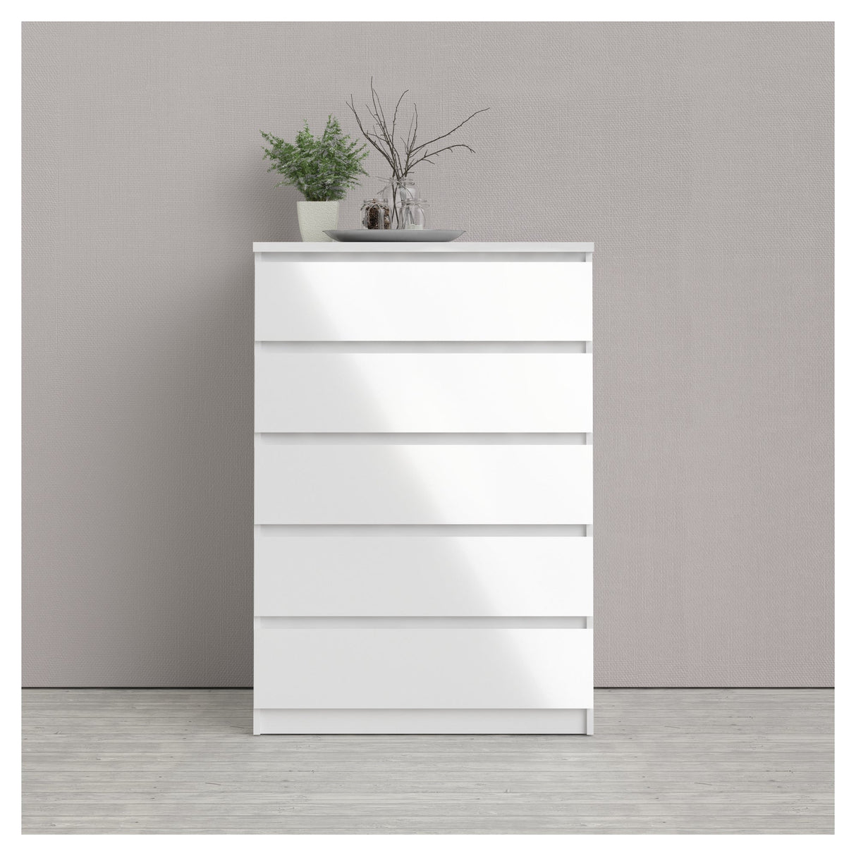 Naia Chest - White High Gloss w/5 Drawers