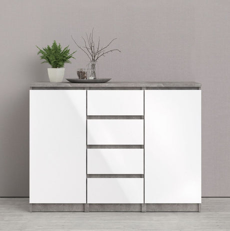 NAIA Sideboard 2 dörrar/4 lådor, betong look/vit