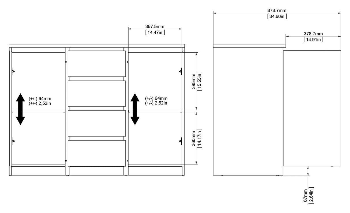 NAIA Sideboard 2 dörrar/4 lådor, betong look/vit