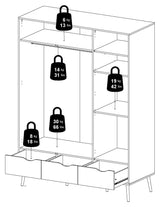 Delta garderob w. 3 dörrar, Matt Black w. Ekstrukturfolie