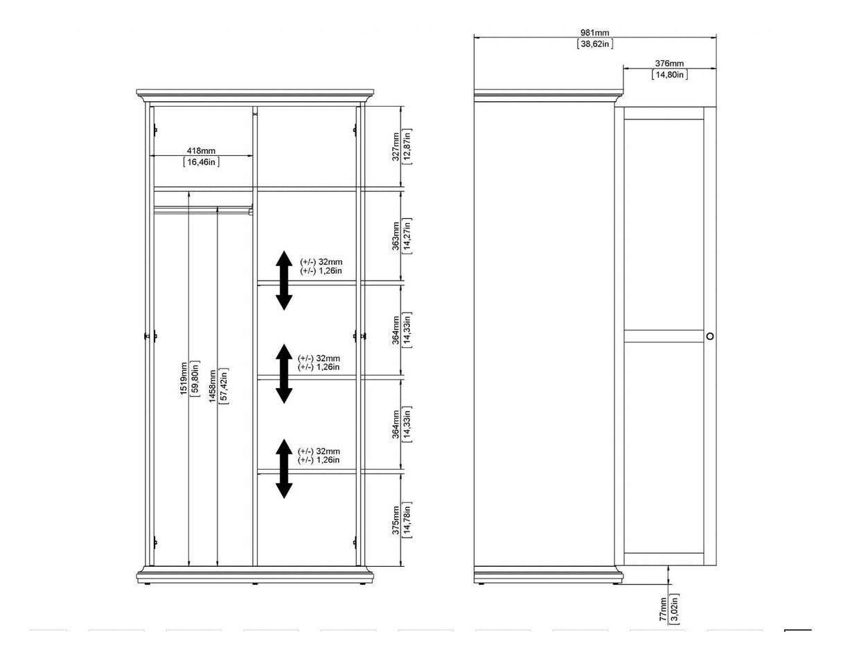 Paris garderob 200x96 - vit