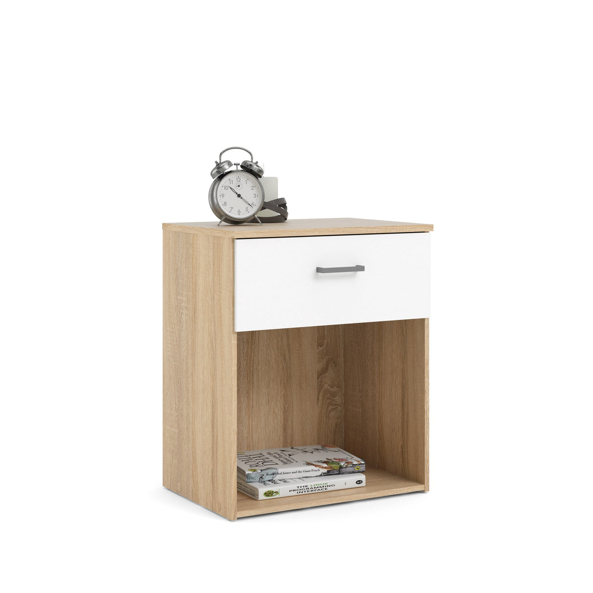 Space Bedside Table med 1 låda, ek-look/vit