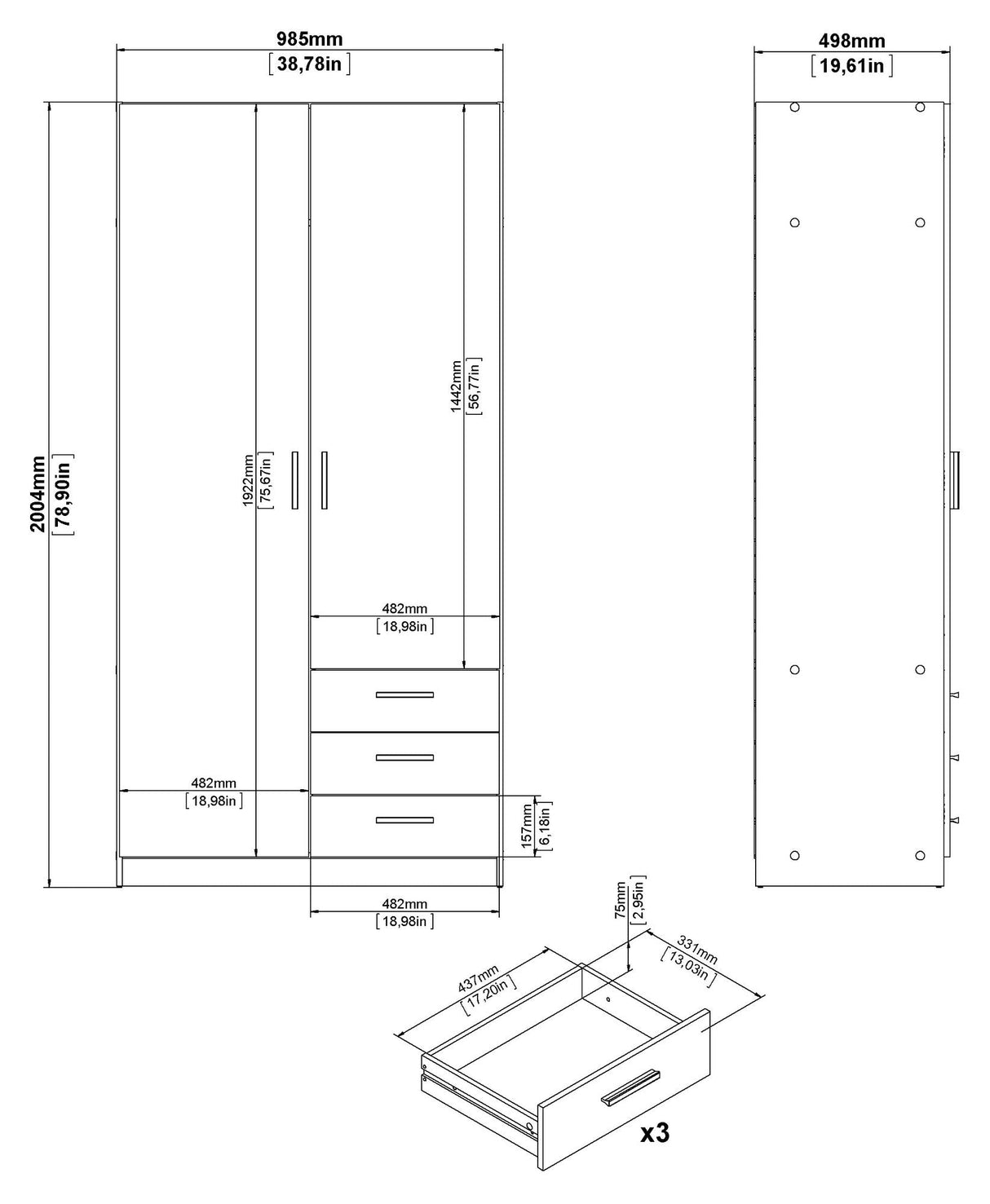 Sprint garderob, träutseende, B: 98,5